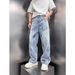 Men's Clothing Unisex Summer Graffiti Ripped Jeans Flared Loose Straight Leg Pants Trendy Brand Slim Long Trousers_mkmklike.com