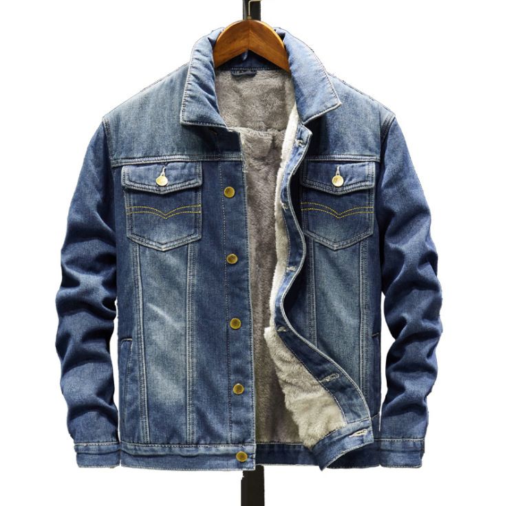 Men's Classic Denim Jacket – Stylish Cotton Oversized Coat With Washed Finish, Notched Collar Single Button Closure, Casual Fall Spring Outerwear_mkmklike.com