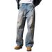 Men's Distressed Vintage Straight Leg Jeans Loose Fit Wide Leg Mid Waist Long Slight Stretch Machine Washable_mkmklike.com