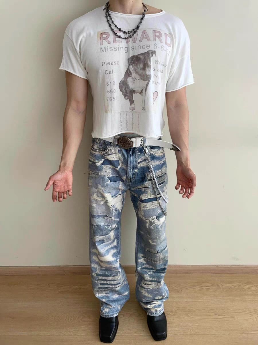 Men's Clothing Independent Version UC85 Conley Digital Direct Injection 3D Printing Destroyed Erosion Jeans Niche Wide Leg Men's And Women's Trousers_mkmklike.com