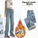 Women's Clothing High-Waisted Fleece Lined Thickened Denim Jeans Warm Wide Leg Slimming Straight Leg Loose Fitting Long Pants For Autumn Winter_mkmklike.com