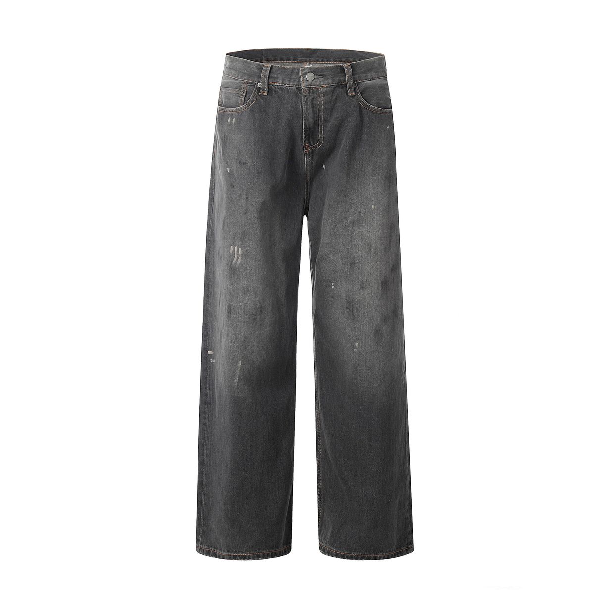 Vintage Washed Black-Grey Straight Leg Jeans For Men & Women – Relaxed Fit, Comfortable Cotton Denim Pants, Retro Casual Trousers_mkmklike.com