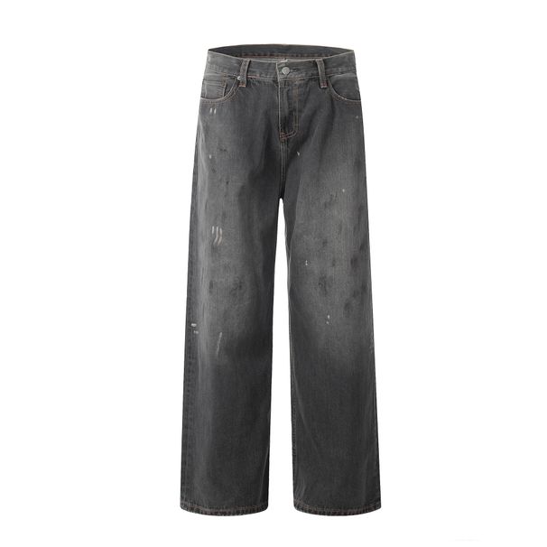 Vintage Washed Black-Grey Straight Leg Jeans For Men & Women – Relaxed Fit, Comfortable Cotton Denim Pants, Retro Casual Trousers_mkmklike.com