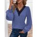 Women's Clothing Autumn and Winter New Solid Color Long Sleeve Lace V neck T shirt Women's Tops_mkmklike.com