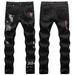 Pure European American High Street Trendy Brand Ripped English Embroidery Printed Black And White Slim Fit Small Straight Leg_mkmklike.com