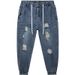 2023 New Spring And Autumn Webbing Hemming Threaded Ripped Jeans Men's Fattened Plus Size 9-point Pants Men's 150kg_mkmklike.com