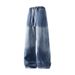 Men's Vintage Washed Straight Leg Jeans - Ombre Distressed Denim With Hand-Painted Details (Black/Blue, Sizes M-5xl)_mkmklike.com
