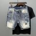 Men's Clothing Denim Shorts Men Summer Loose Trendy Print Contrast Color Multi Pocket Workwear Casual Shorts Men's Mid Length Pants_mkmklike.com