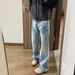 Washed Blue Straight-leg Jeans, Men's Spring And Autumn American High Street Vibe Pants, Cleanfit, Scimitar Bootcut Trousers_mkmklike.com
