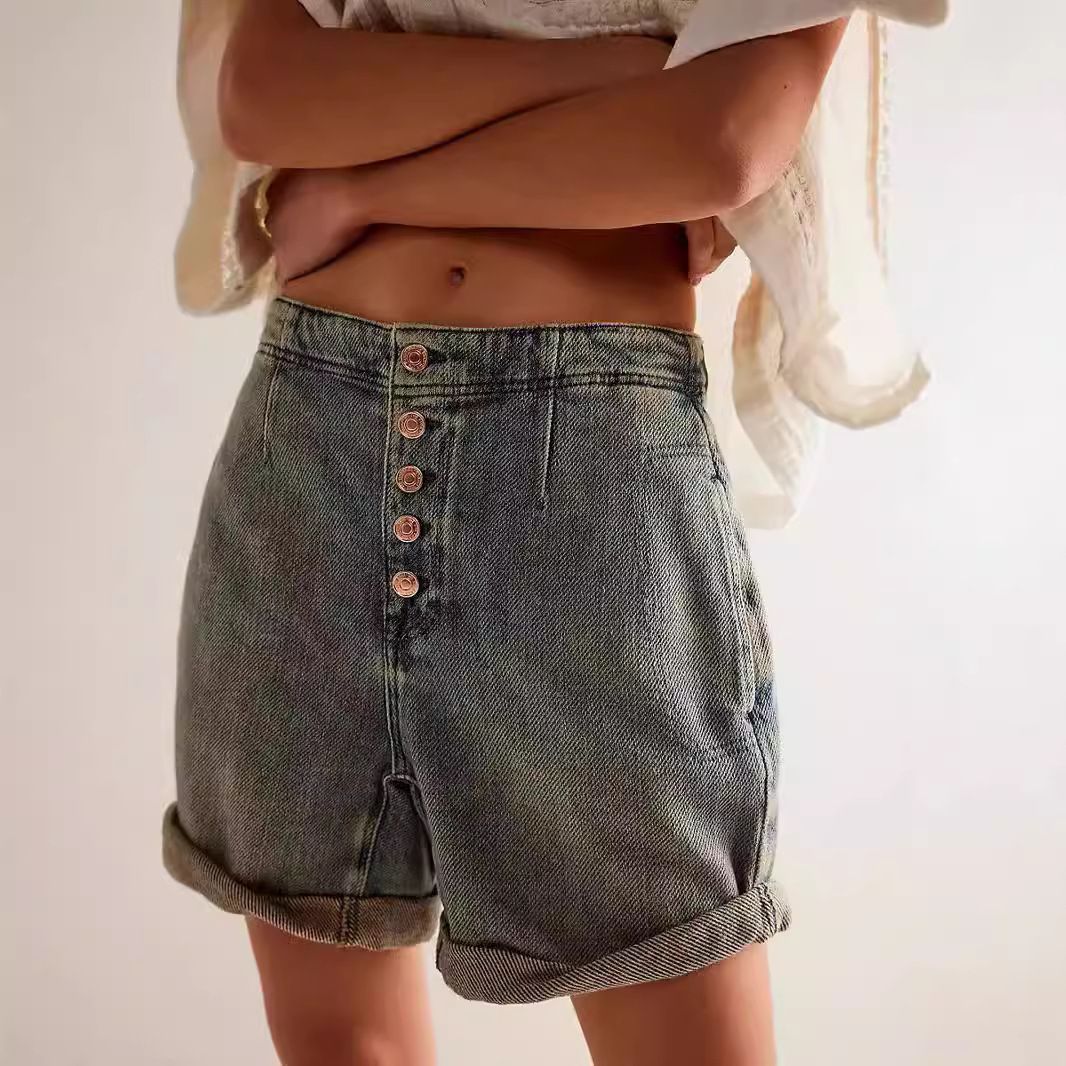 Women's Clothing Women's Denim Shorts New Summer Temperament Hot Girl High Waist Button Casual Pants_mkmklike.com