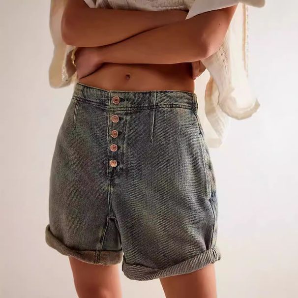 Women's Clothing Women's Denim Shorts New Summer Temperament Hot Girl High Waist Button Casual Pants_mkmklike.com