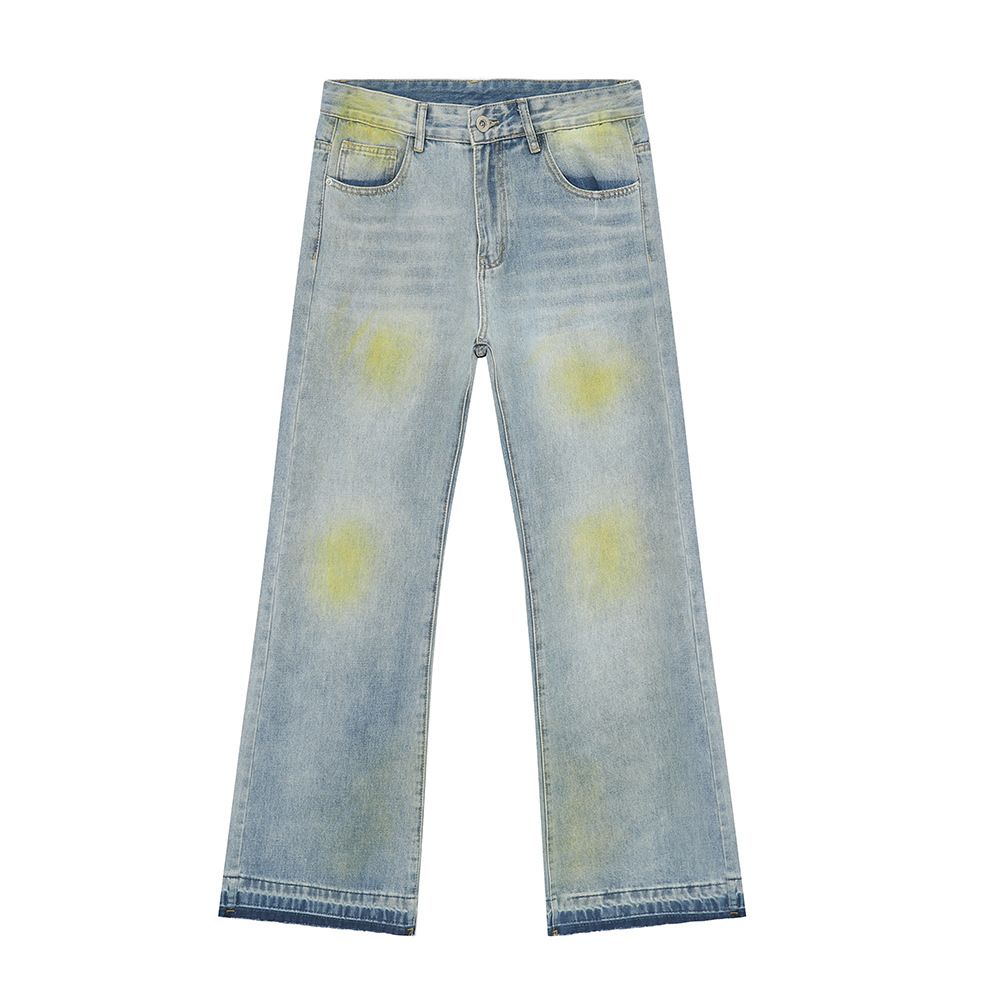 Men's Clothing Korean Street Style Distressed Tie Dye Cleanfit All Match Slightly Flared Washed Jeans Trend_mkmklike.com