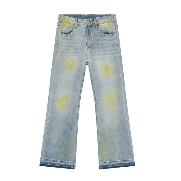 Men's Clothing Korean Street Style Distressed Tie Dye Cleanfit All Match Slightly Flared Washed Jeans Trend_mkmklike.com