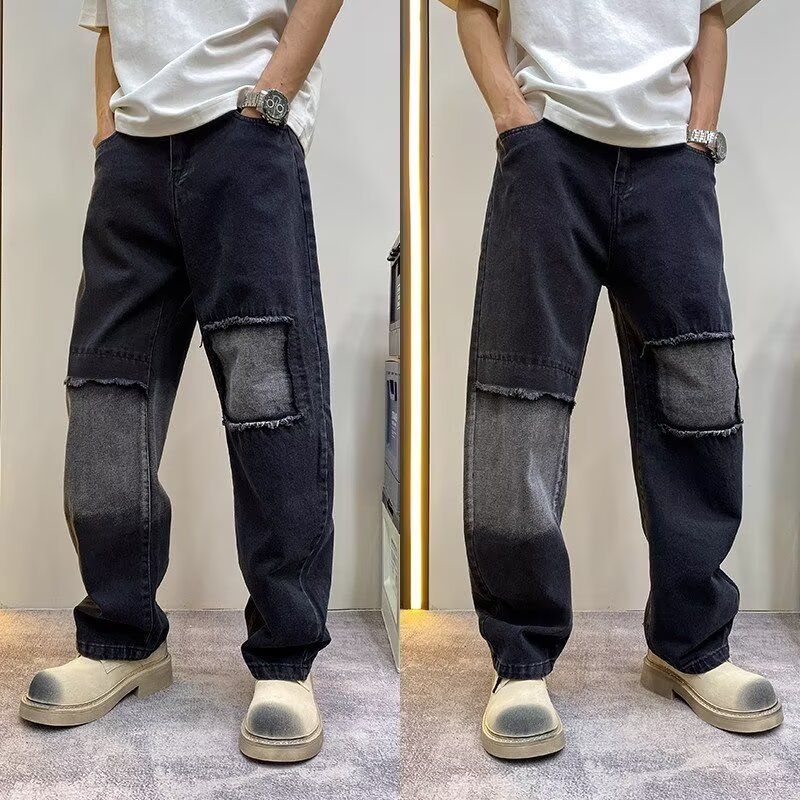 Men's Black Straight Leg Jeans - Vintage Washed Denim Pants For Casual Streetwear & Urban Style Fashion Trends_mkmklike.com