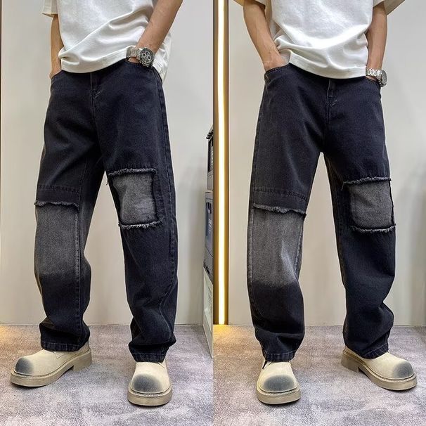 Men's Black Straight Leg Jeans - Vintage Washed Denim Pants For Casual Streetwear & Urban Style Fashion Trends_mkmklike.com