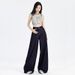 Women's Dark Blue High Waist Straight Leg Jeans - Non-Fade Stretch Denim Wide Leg Pants For Fall, Trendy Streetwear & Casual Outfits_mkmklike.com