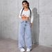New Light Blue Washed Wide Leg Jeans For Women, Source Factory, Loose Fit, Floor Length, Cross Border Supply._mkmklike.com
