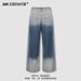 Vintage Washed Gradient Jeans For Men - Relaxed Straight Leg Denim Pants With High Waist & Button Fly, Casual Style_mkmklike.com