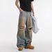 Men's Clothing Retro Distressed Ripped Denim Shorts Summer Gradient Loose Pants_mkmklike.com