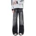 Men's Lightning Bolt Jeans – Distressed Denim Pants With Vintage Wash, Straight To Slight Flare Fit, Retro High Street Fashion Trousers_mkmklike.com