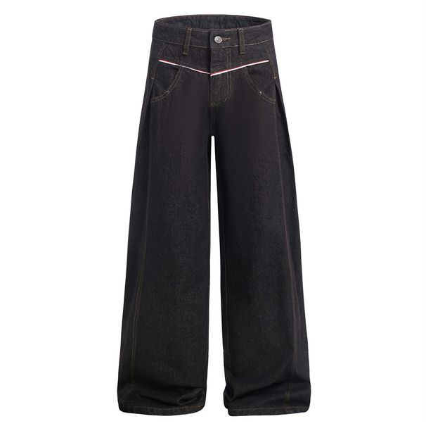 American High Street Design Denim Wide-Leg Men's Vibe Trendy Side Pleated Niche Loose Casual Pants_mkmklike.com