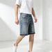Men's Denim Shorts Rhinestone Embellishments European American Style Trendy Versatile Full Rhinestone Five Point Loose Fitting Mid Length_mkmklike.com