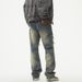 Men's Distressed Patchwork Relaxed Fit Straight Leg Jeans – Vintage American Streetwear Style With Washed & Faded Details_mkmklike.com
