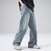 Men’s Vintage Washed Denim Pants – Relaxed Wide-Leg Dad Jeans With Distressed Details, Comfortable Cotton Blend For Casual & Streetwear_mkmklike.com