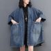 Chicco Real Shot In Stock Vintage V-neck Pocket Denim Jacket For Women Autumn New Loose Large Version Mid-length Trench Coat_mkmklike.com