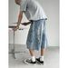 Men's Trendy Ripped Denim Shorts Loose Fit Versatile Large Pockets Straight Leg Summer Casual Cargo Shorts_mkmklike.com