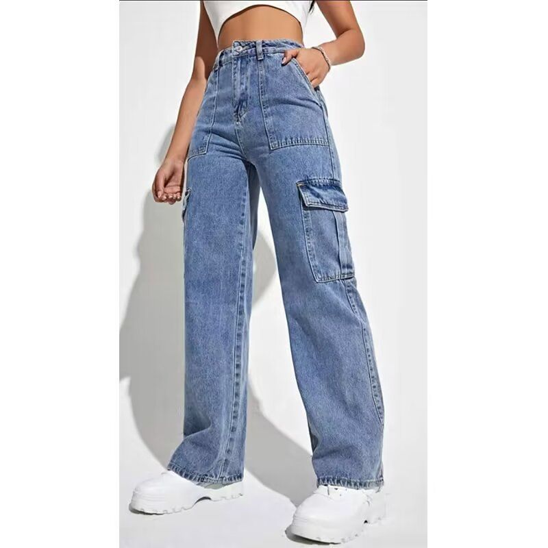 Utility Cargo Pants For Women – Oversized Streetwear Jeans With Multi-Pockets & Button Details_mkmklike.com