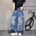 Men's Clothing Vibe Niche Trend Brand Handsome Big Hole Beggar Jeans Men Cityboy Wasteland Dirty Wash Wide Leg Long Pants_mkmklike.com