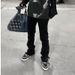 Nordmann European And American Vibe Patchwork Hem Destroyed Frayed Edge Flared Jeans For Men, Niche Black Loose Straight Street_mkmklike.com