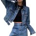 Chaogang Style High Waist Chic Denim Short Jacket Women's Retro Blue Fried Street Top Spring Autumn New_mkmklike.com