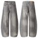 Vintage Streetwear Distressed Jeans, High-Waisted Relaxed Wide-Leg Pants, Washed Denim With Splatter Paint, Retro Loose Fit, Unisex Fashion_mkmklike.com