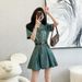 Cowboy Dress, Thin Pleated Skirt, Short Sleeved Summer High Waisted Casual Suit Collar_mkmklike.com