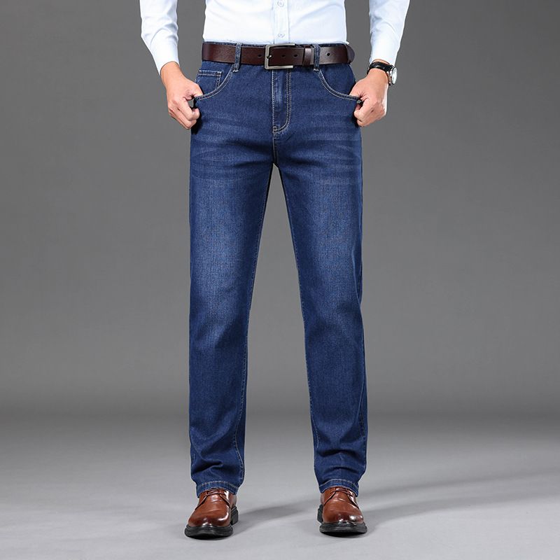 Men's Jeans Men's Loose Straight Elastic Spring And Autumn Thick Trousers_mkmklike.com