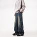 Nordmann American Style Vibe Retro Washed Deconstructed Design Scimitar Jeans Men's Cool High Street Loose Wide-Leg Pants_mkmklike.com