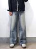 Men's Clothing Retro Washed Distressed Simple Vintage Washed Straight-Leg Jeans For Men - Classic Blue Denim, Relaxed Fit, Button Fly (Sizes S-3XL)_mkmklike.com