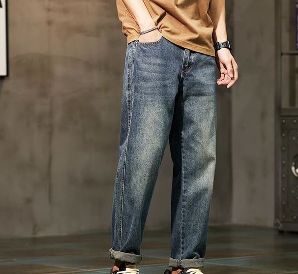 American Retro Tapered Jeans Men's Spring Trendy Loose Straight Pants Spring New Casual Pants_mkmklike.com
