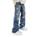 Men's Hip Hop Distressed Jeans - Ripped Straight Leg Denim Pants For Casual Streetwear (Blue, Xl/Xxl)_mkmklike.com