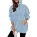 Women's Clothing Vintage Washed Denim Hoodie Oversized Streetwear Pullover With Distressed Snow Wash_mkmklike.com