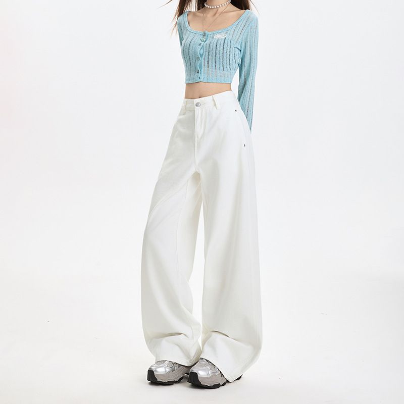 Trendy High-Waist Cotton Jeans For Women & Men - Distressed Denim Pants With Stretch Comfort, Streetwear Casual Style (Multiple Colors & Sizes)_mkmklike.com