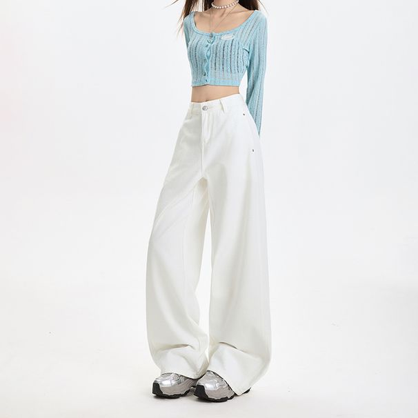 Trendy High-Waist Cotton Jeans For Women & Men - Distressed Denim Pants With Stretch Comfort, Streetwear Casual Style (Multiple Colors & Sizes)_mkmklike.com