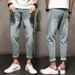 Ripped Jeans For Men Summer New Korean Style Harem Trendy Loose Skinny Cropped Beggar Pants_mkmklike.com