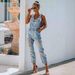 Women's Distressed Denim Overalls - Vintage Washed Light Blue Bib Overalls With Adjustable Straps_mkmklike.com