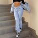 Y2K Split Hem Jeans For Women – High-Waisted Straight Leg Denim Pants, 95% Cotton Stretch, Retro Streetwear (Vintage Blue, Button Fly, Unisex Fit)_mkmklike.com