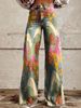 Ladies Eye‑Catching Y2k Flare Bottoms, Vintage Washed Star All‑Over Print High Waist Wide Leg Pants, Multiple Available Hues_mkmklike.com