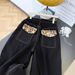 Women's High-Waisted Leopard Print Patchwork Denim Jeans American Style High Street Loose Fit Slimming Straight Leg Wide Leg Pants For Spring_mkmklike.com