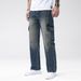 Men's Dark Blue Straight Leg Cargo Jeans Non-Stretch Casual Versatile Multiple Design Techniques_mkmklike.com